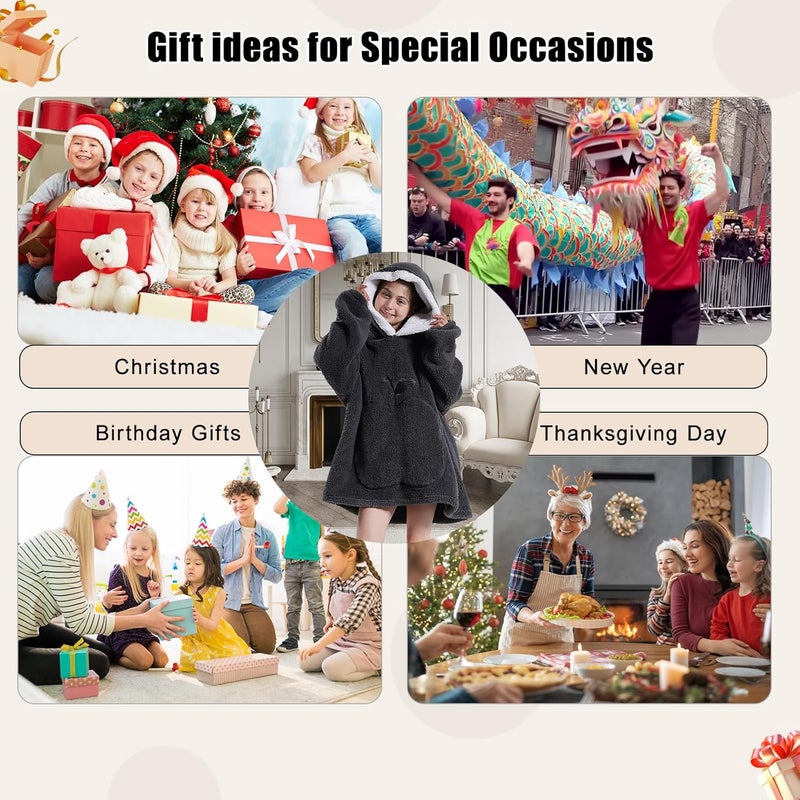GoodtoU Wearable Kids Blanket Hoodie, Oversized Hooded Blanket for Girls Fluffy Plush Blanket Sweatshirt Warm Cozy Gifts - Image 4